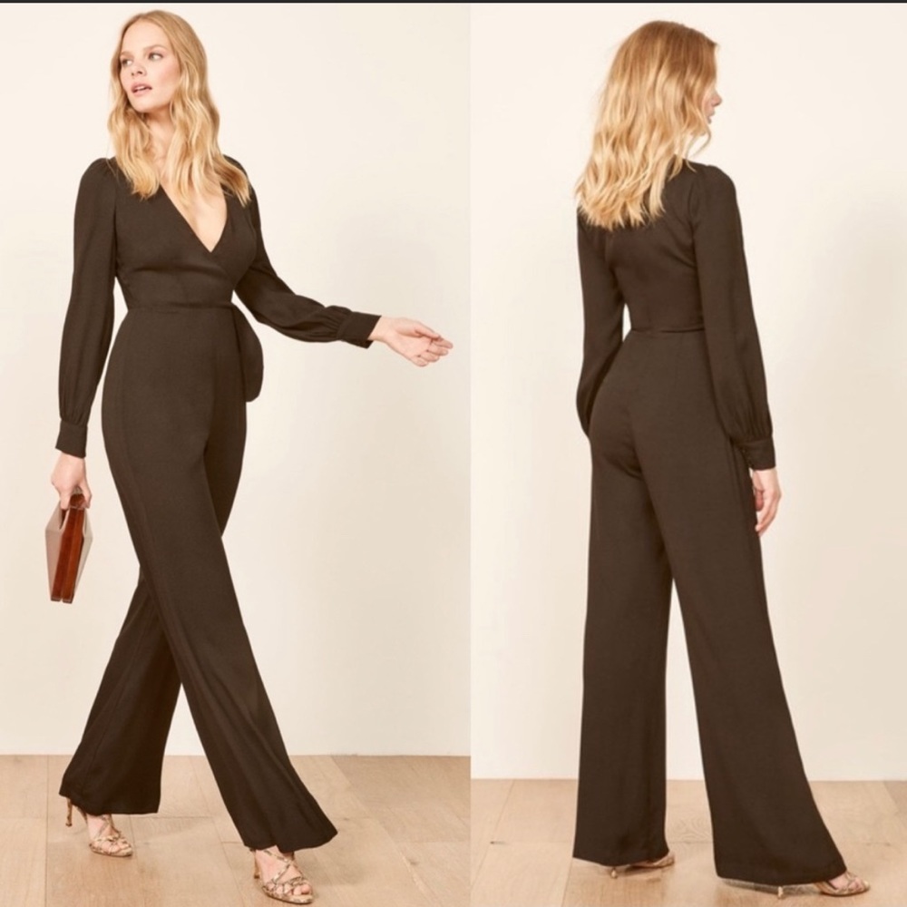 Reformation molly black jumpsuit wide leg size 4